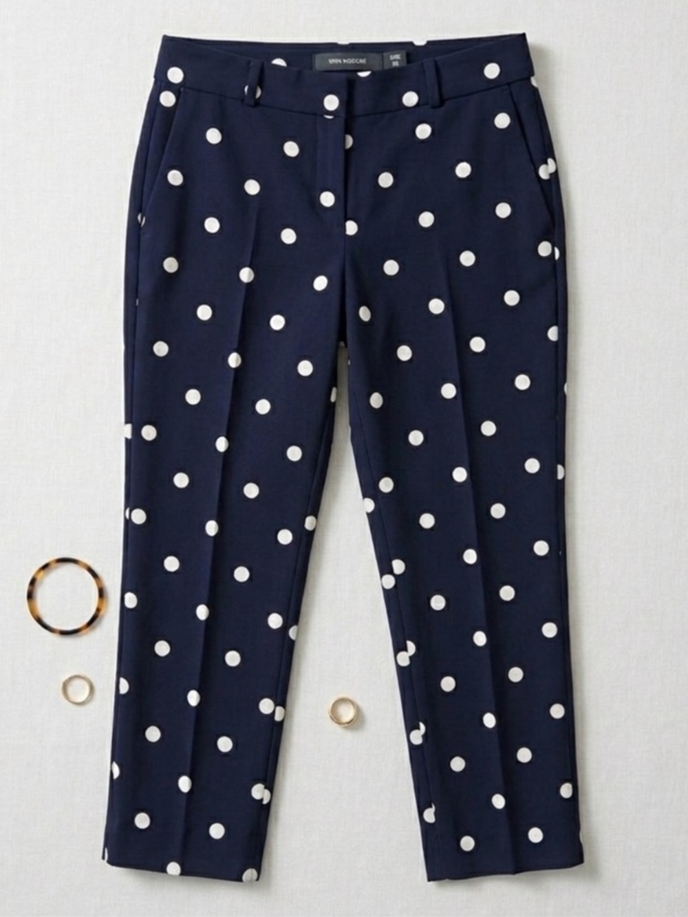 Banana Republic Avery Navy Polka Dot Straight Leg Pants Mid Rise Blue Size 10 L